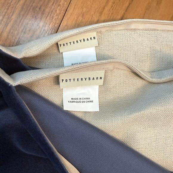 Pottery Barn Blue Velvet Pillow Cover Zip 18” Square Cotton Linen Solid NWOT - Picture 6 of 10